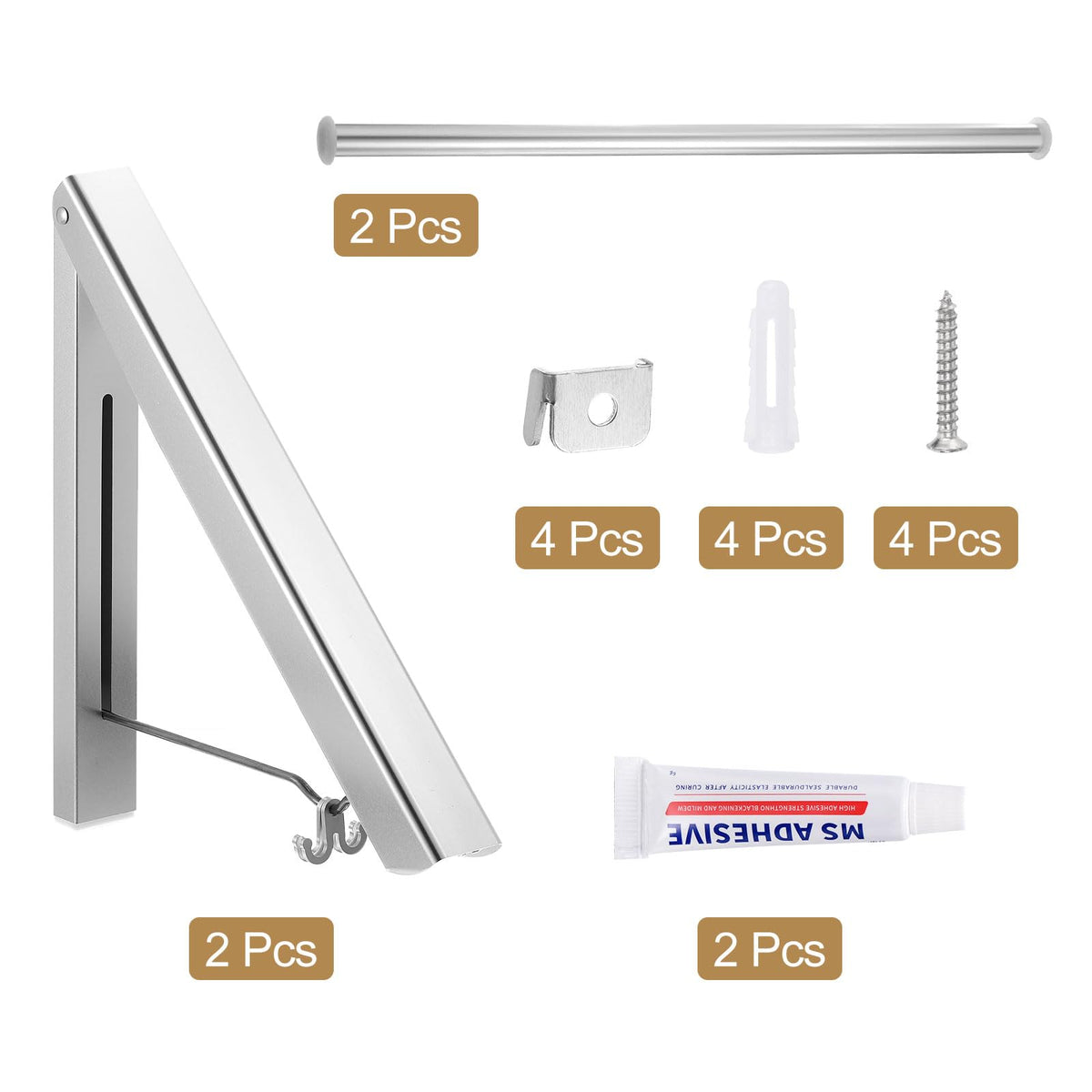 sourcing map 2pcs Retractable Clothes Rack for Laundry, Aluminum Clothes Drying Rack Wall Mounted with 80cm/31 Rod - image 3