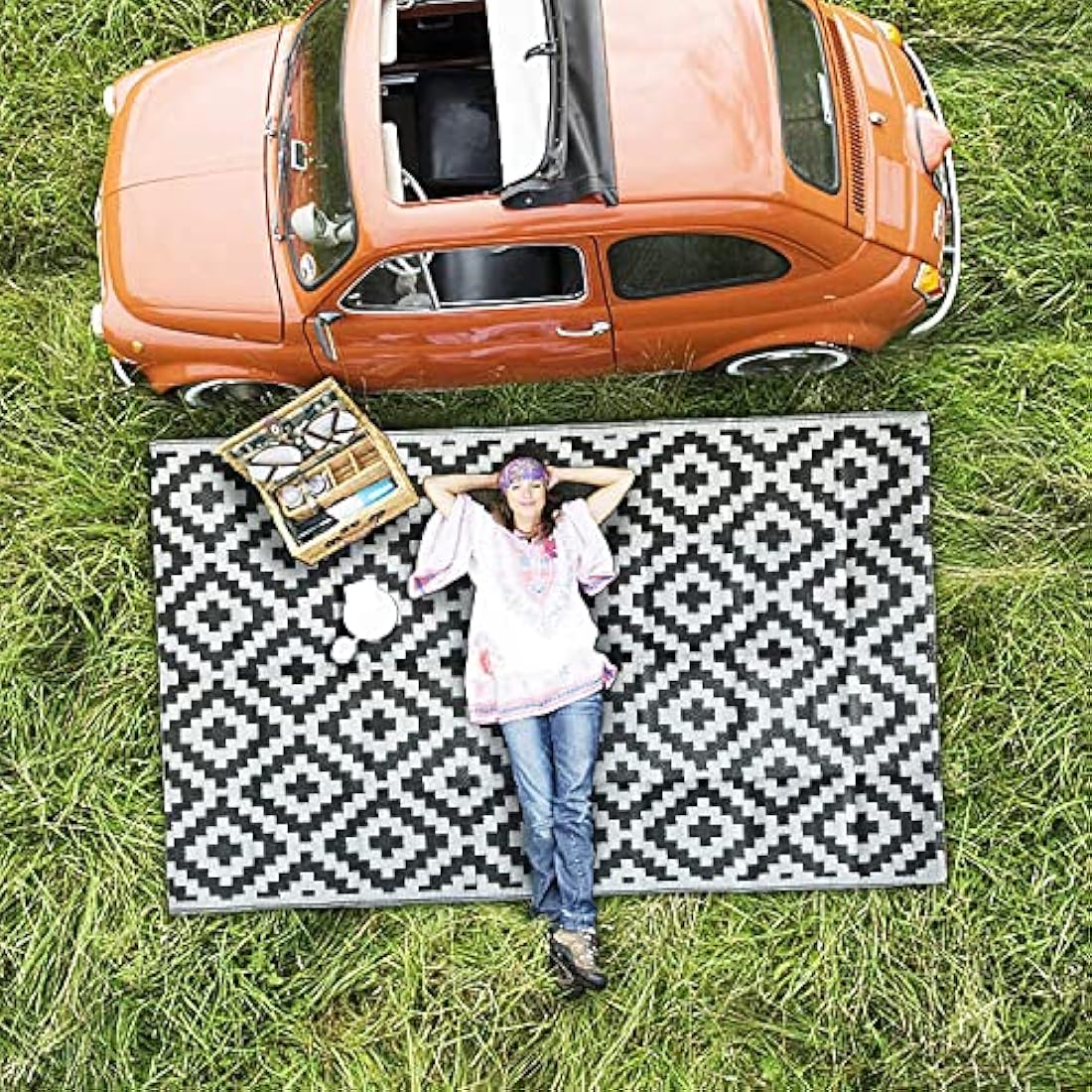 Enipate Geometric Outdoor Rug – 6x9ft Reversible Waterproof Patio Carpet