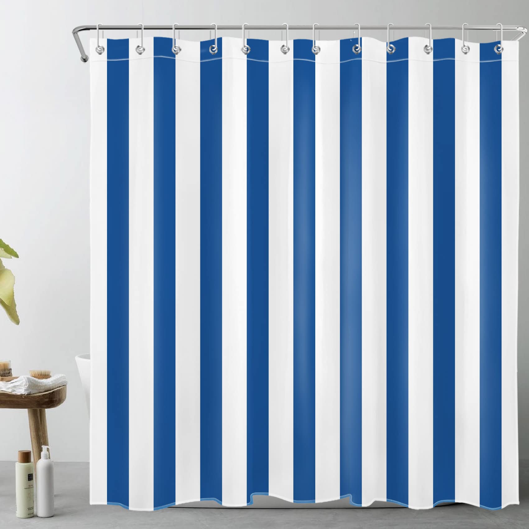Navy Blue Striped Shower Curtain | Waterproof Polyester Fabric
