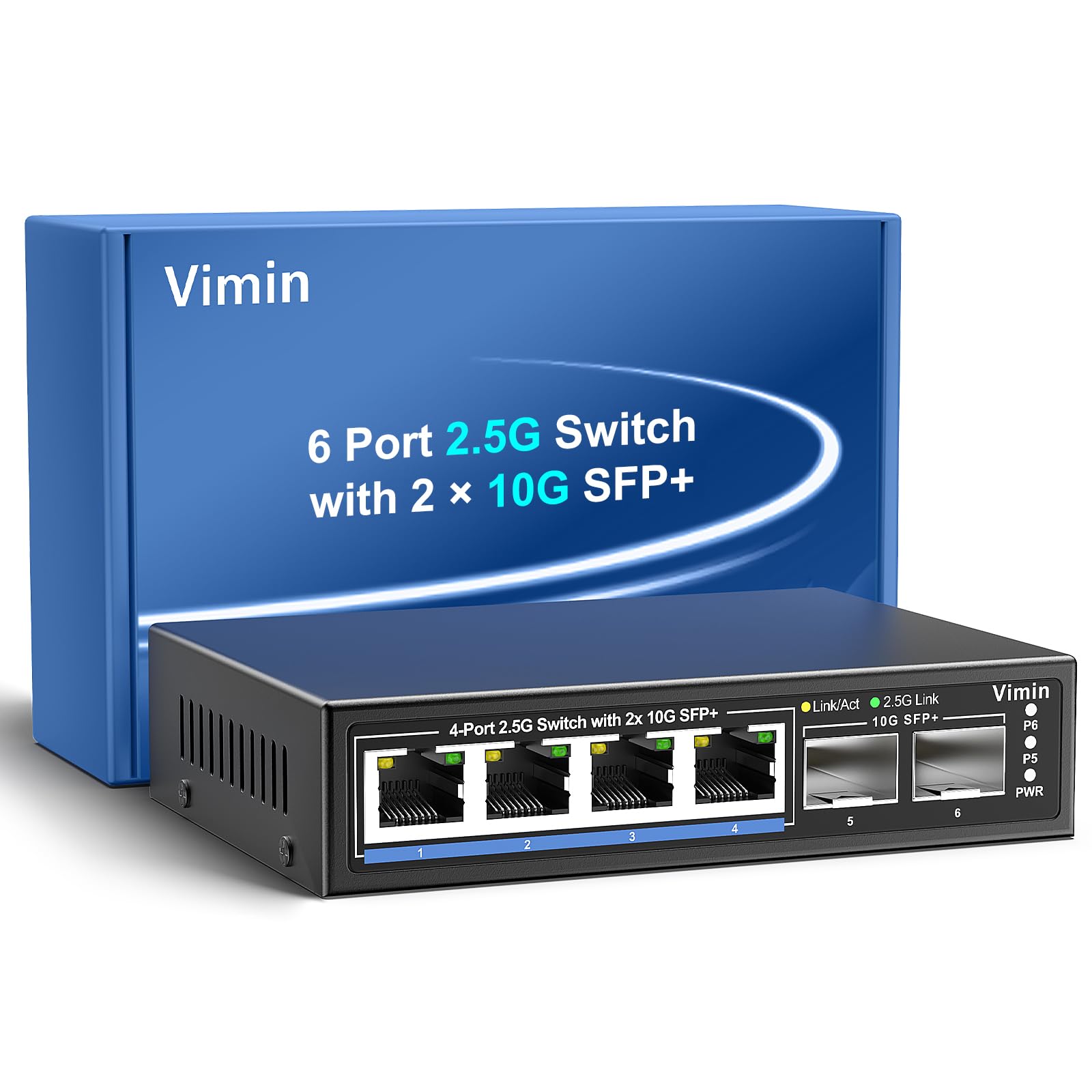 Jolof Store 6-Port 2.5G Unmanaged Switch | 2x10G SFP+ | Metal Fanless