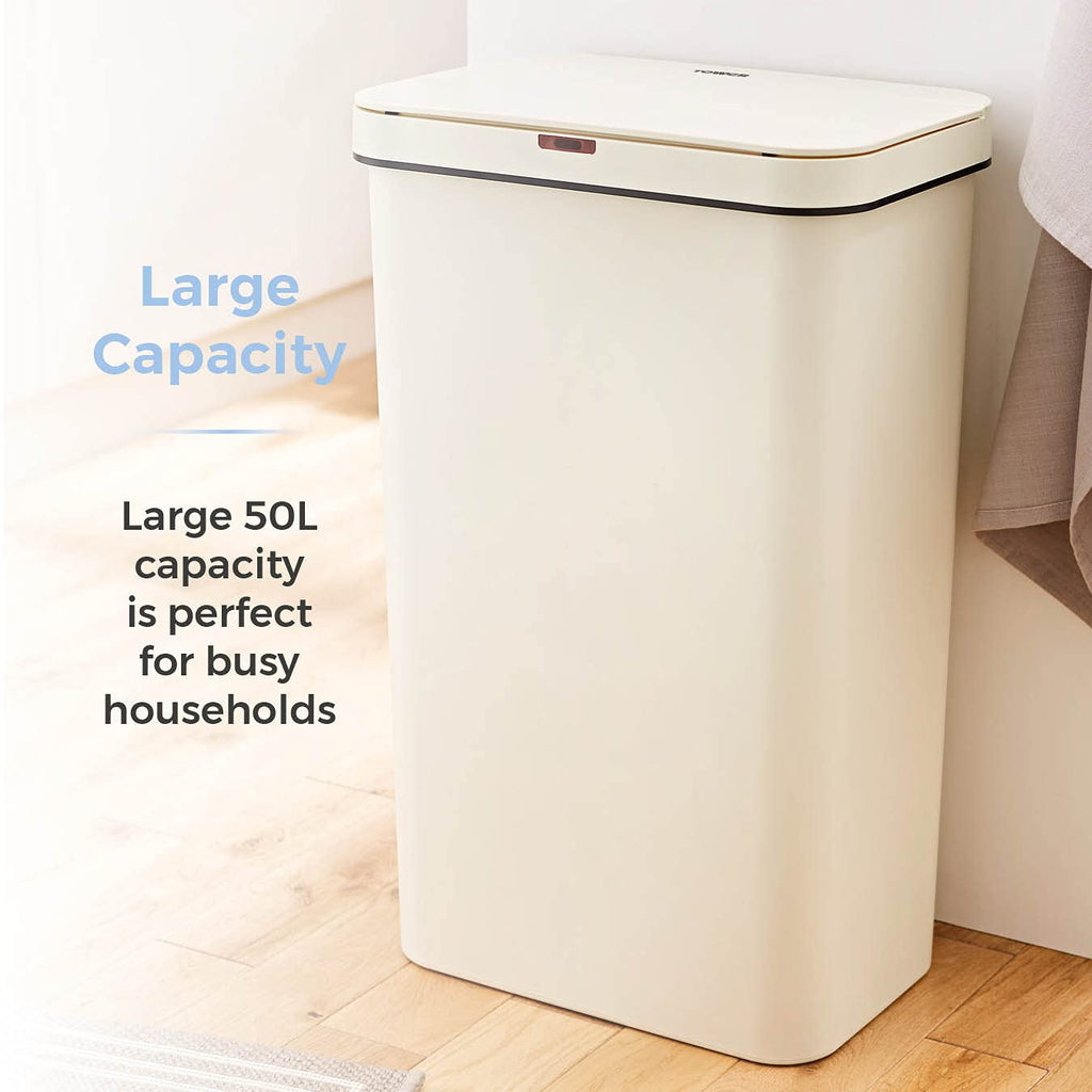 Tower 50L Sensor Bin – Automatic Hands-Free Kitchen Waste Bin, Cream