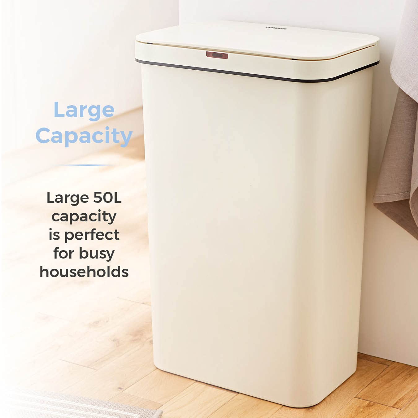 Tower 50L Sensor Bin – Automatic Hands-Free Kitchen Waste Bin, Cream