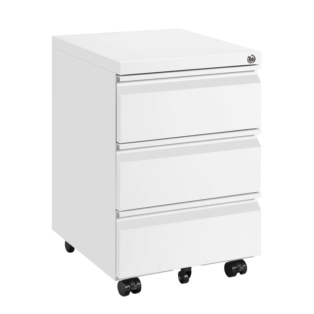LVSTEEL Mobile Filing Cabinet, Under Desk 3-Drawer Lockable Cabinet with Wheels, Filing Cabinets for Home Office, Pre-Assembled, White - image 1