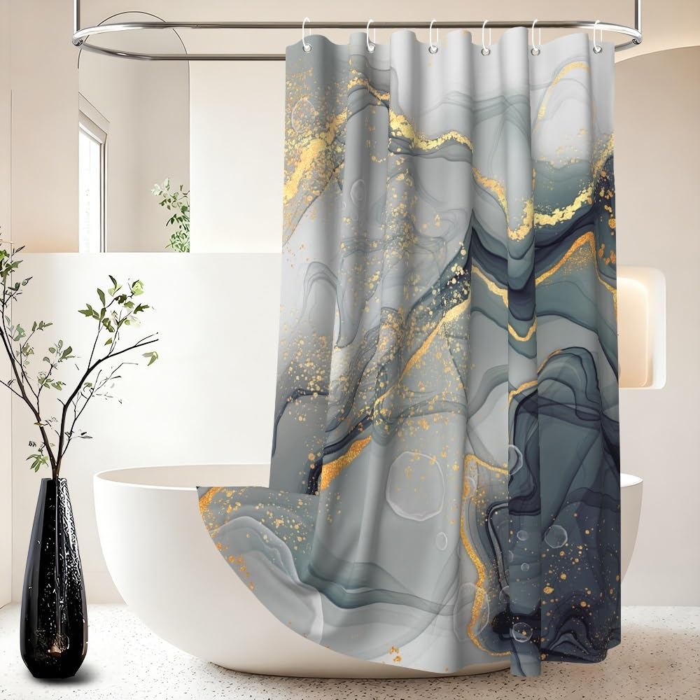 Xiaoterna 90x180cm Marble Shower Curtain Black Grey Gold Dots Waterproof Polyester Bathroom Curtain Luxury Modern Aesthetic Artistic Machine Washable - image 2