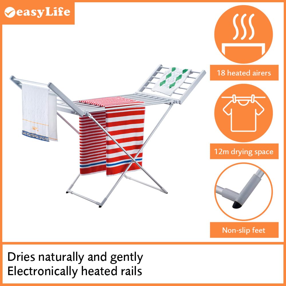 Easylife Electric Heated Clothes Drying Rack – 18 Rail Winged Airer