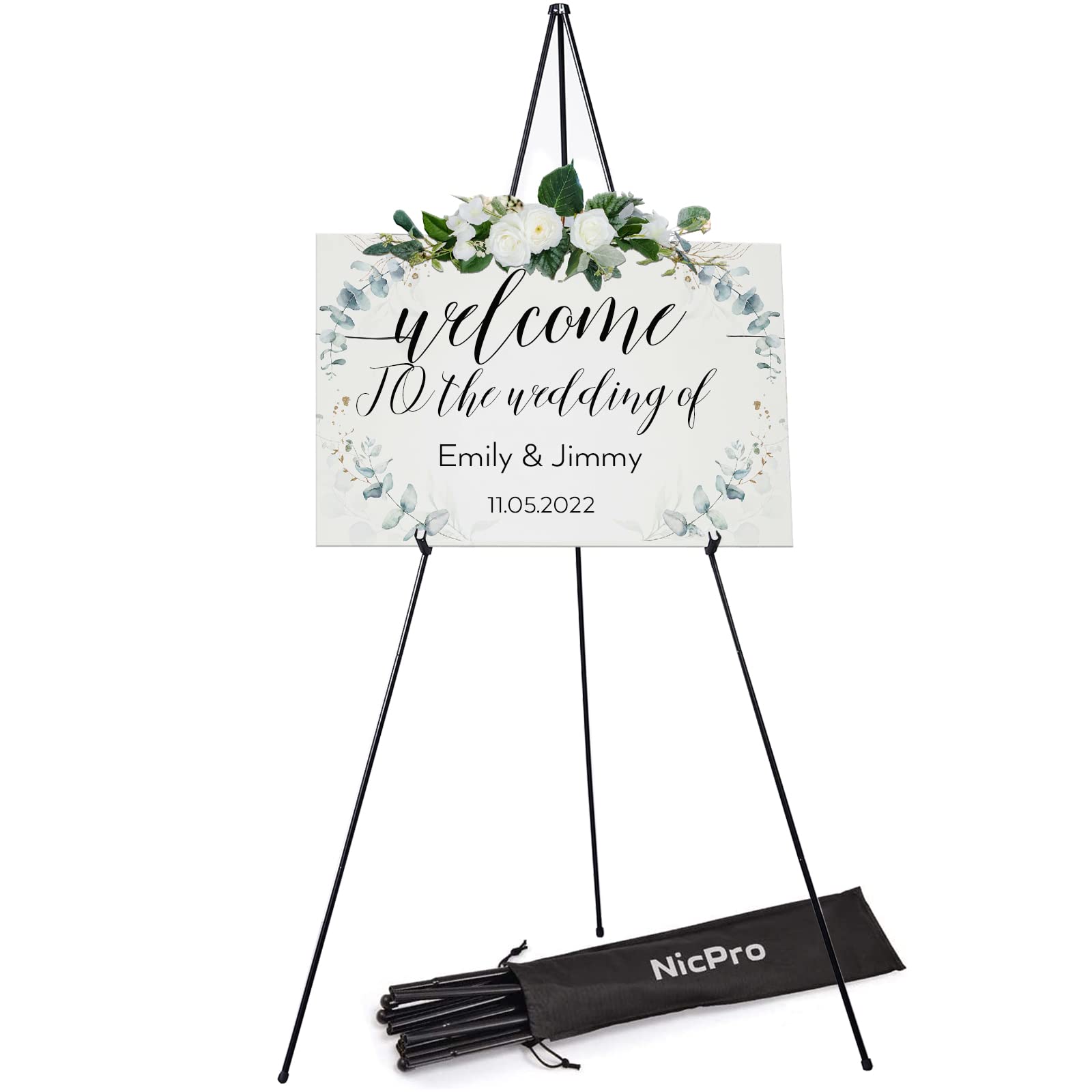 Nicpro 63 Inch Folding Metal Floor Easel Stand | Portable Tripod for Display