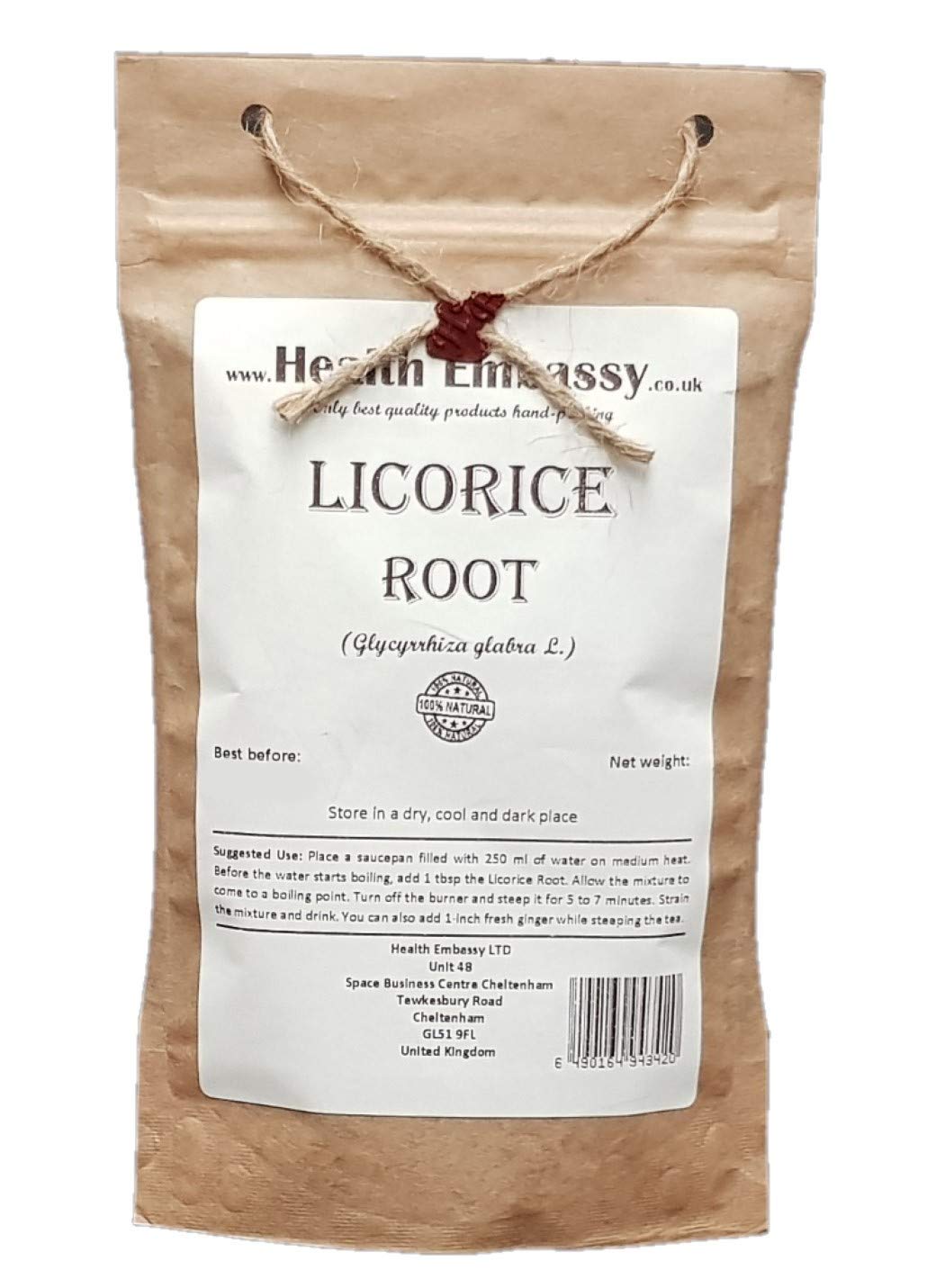 Health Embassy Licorice Root (Glycyrrhiza glabra L) - Dried Herbal Tea 100g