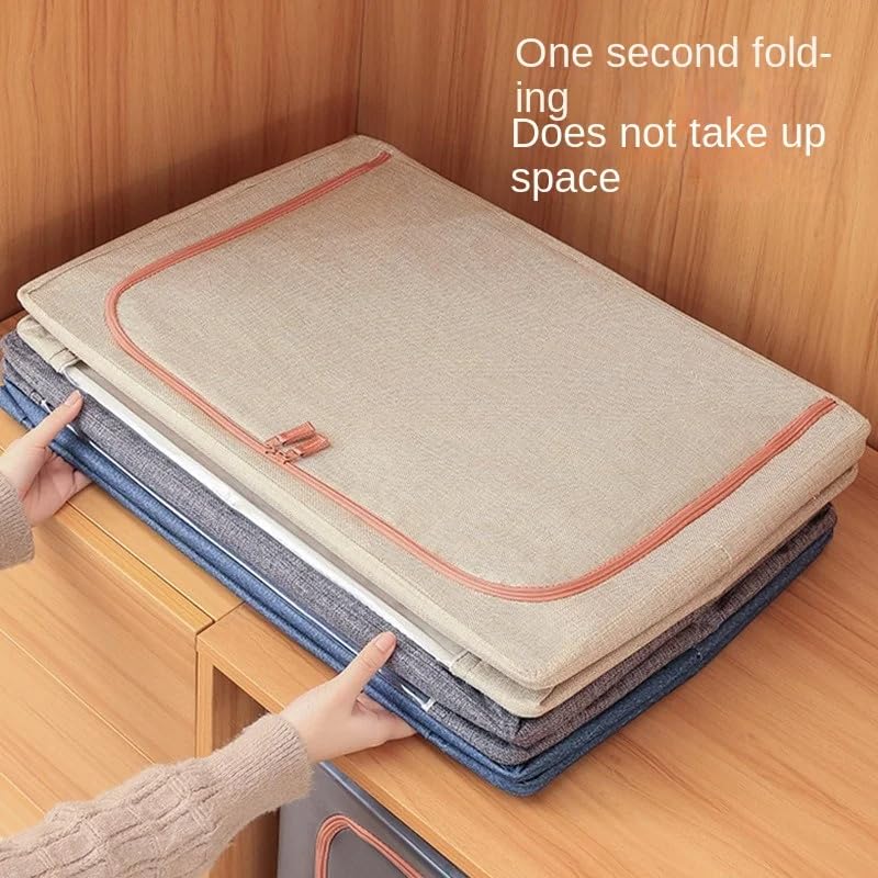 3Pcs Clothes Storage Bin,24L Beige Cloth Storage Box with Metal Frame,Foldable Fabric Bin Organizer for Clothes,Stackable Openings Cloth Storage Bin - image 4