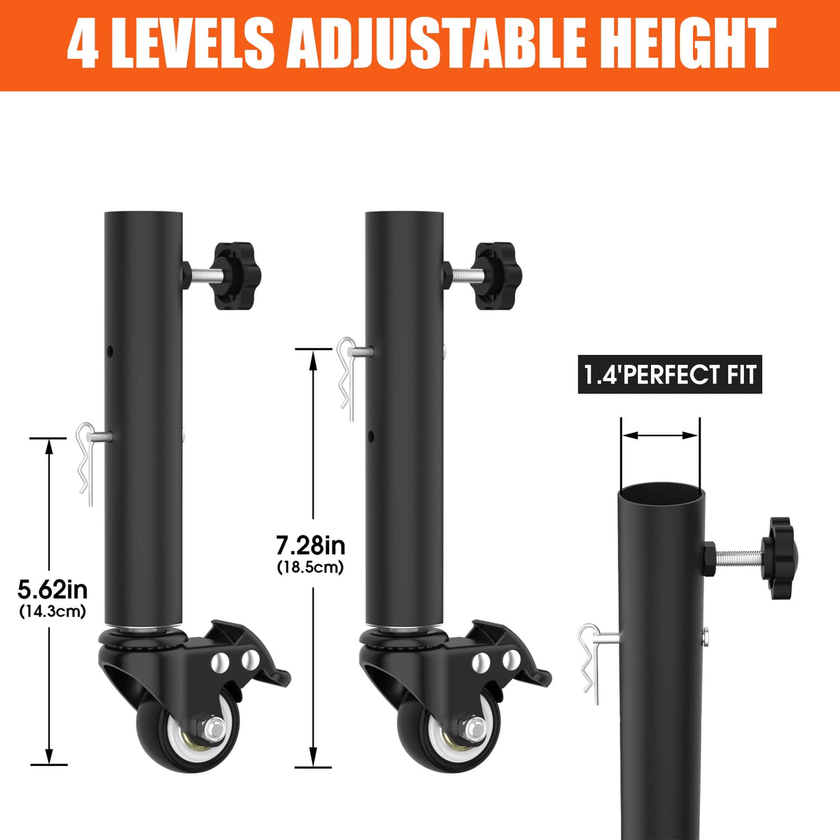 Lipshome Table Leg Extender with Casters Adjustable 6.3"-7.9" Height 4 Pack - image 4