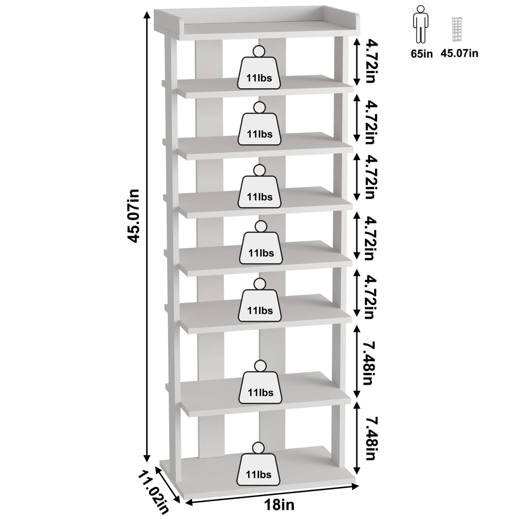 HOME BI 7-Tier Wood Shoe Rack – Narrow Vertical Storage Shelf for Entryway