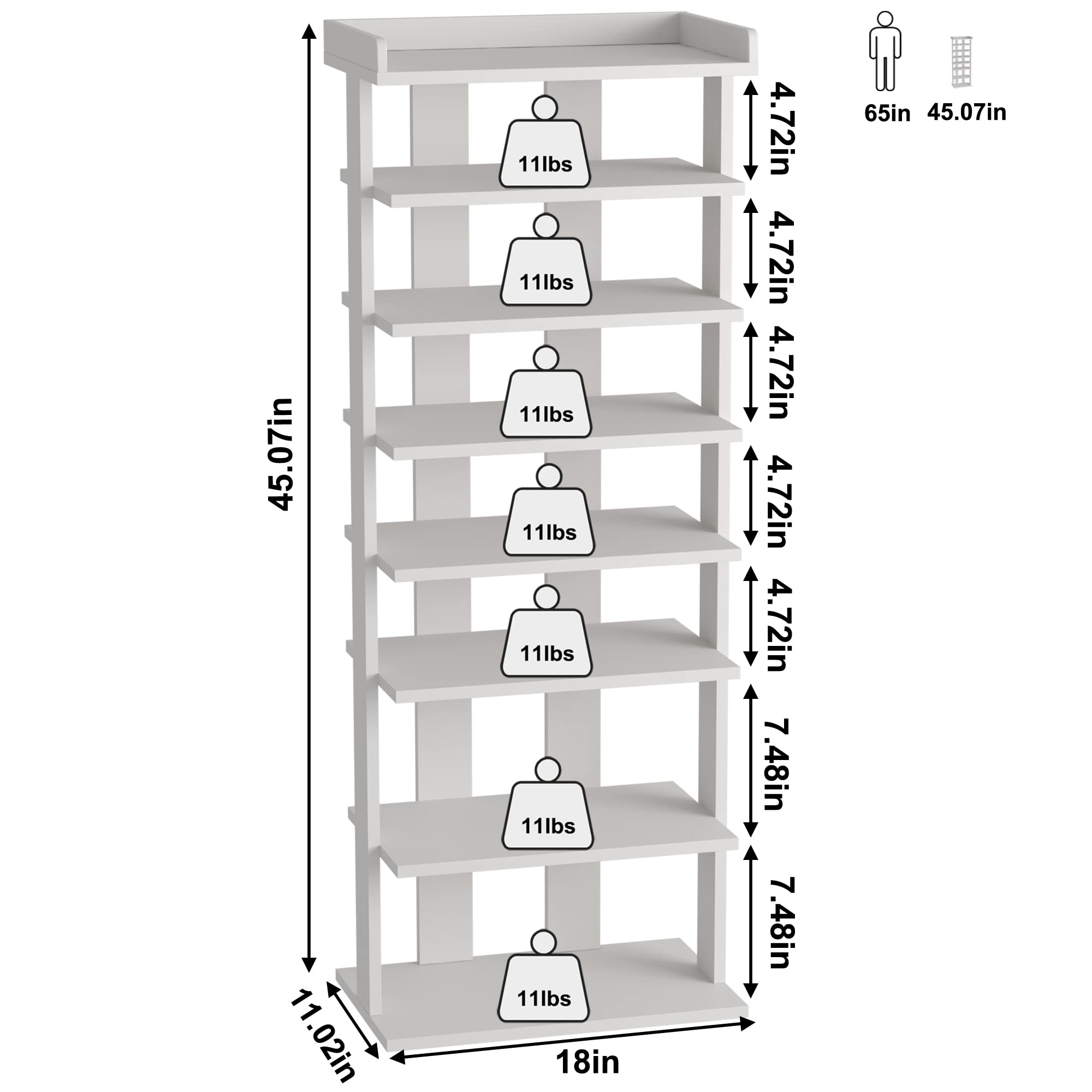 HOME BI 7-Tier Wood Shoe Rack – Narrow Vertical Storage Shelf for Entryway