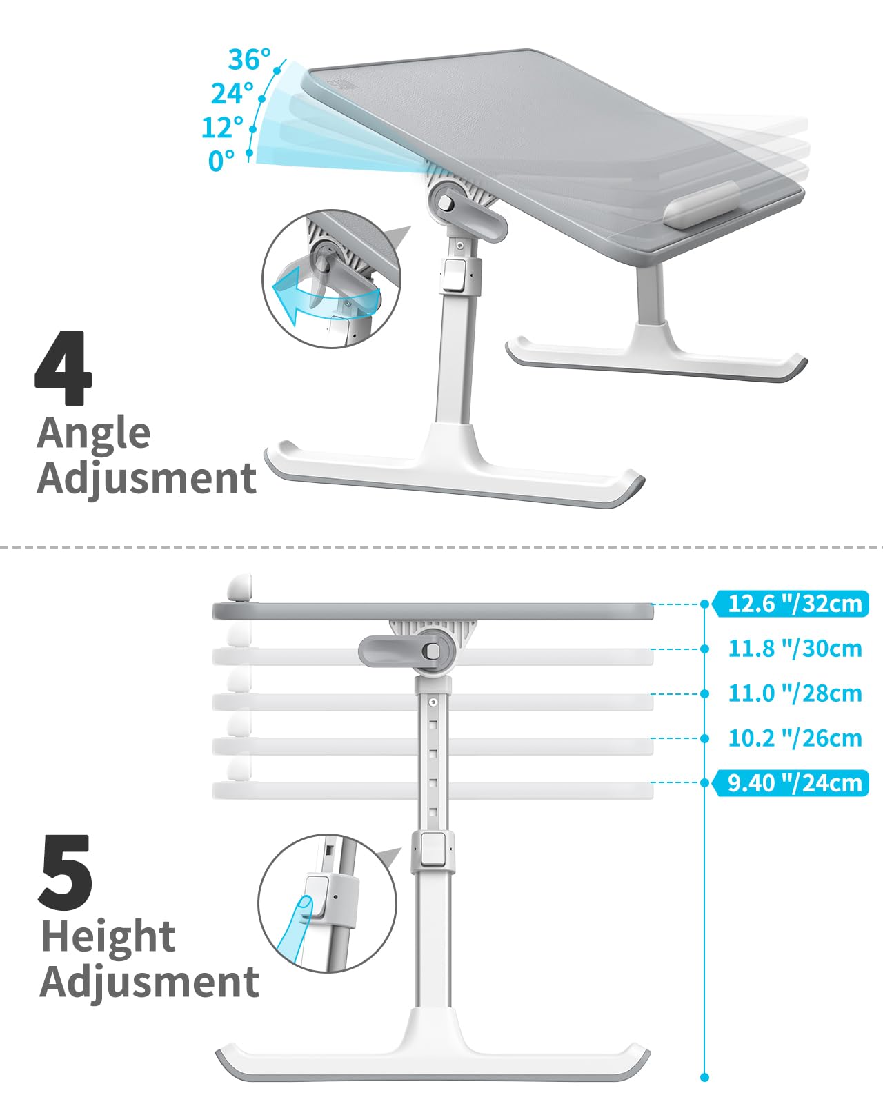 SAIJI Laptop Bed Tray | Adjustable Height & Angle Leather Lap Desk