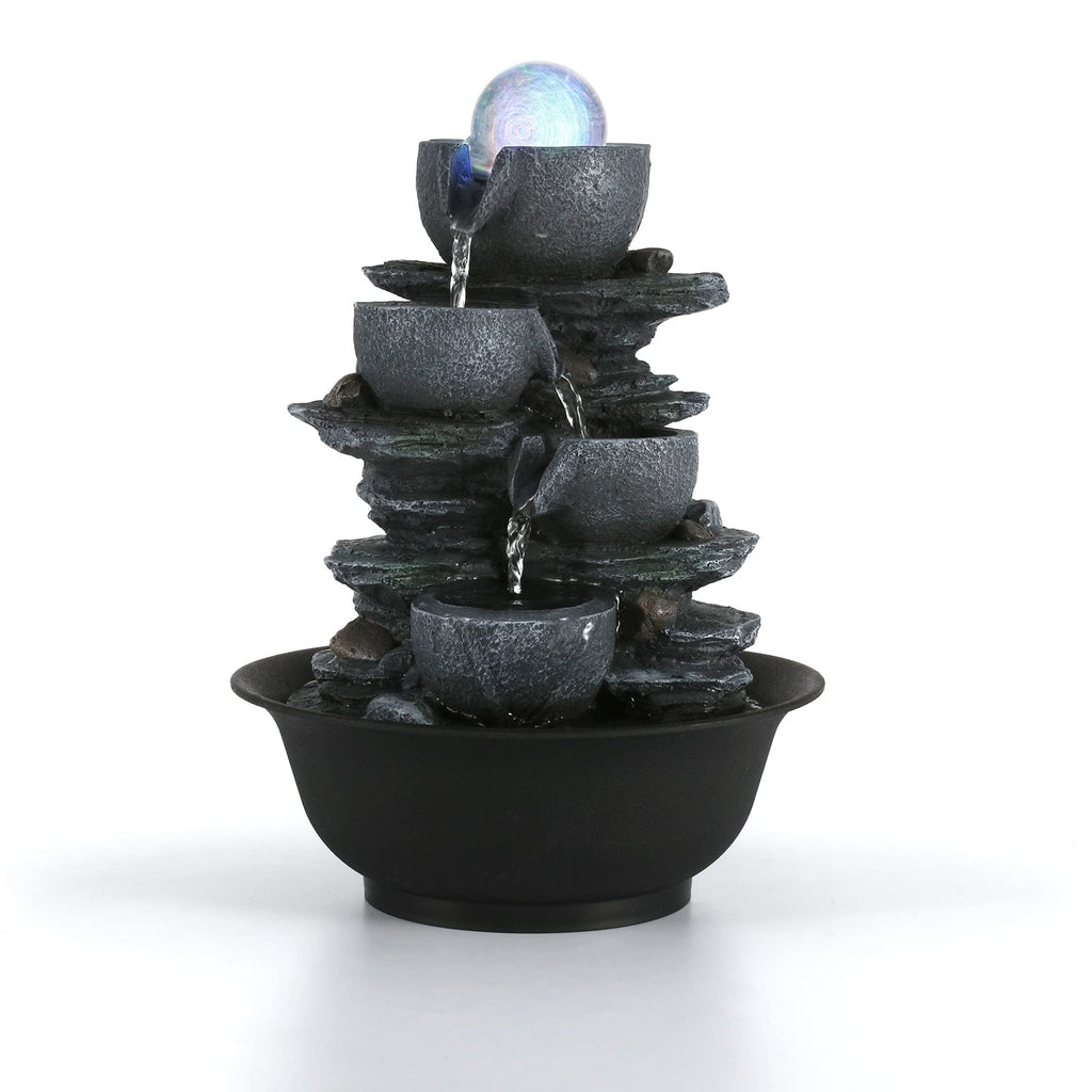 Dyna-Living Tabletop Water Fountain with LED Crystal Ball & Automatic Pump
