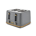 Tower Empire 4-Slice Toaster | 1600W with Defrost & Reheat - Grey/Brass
