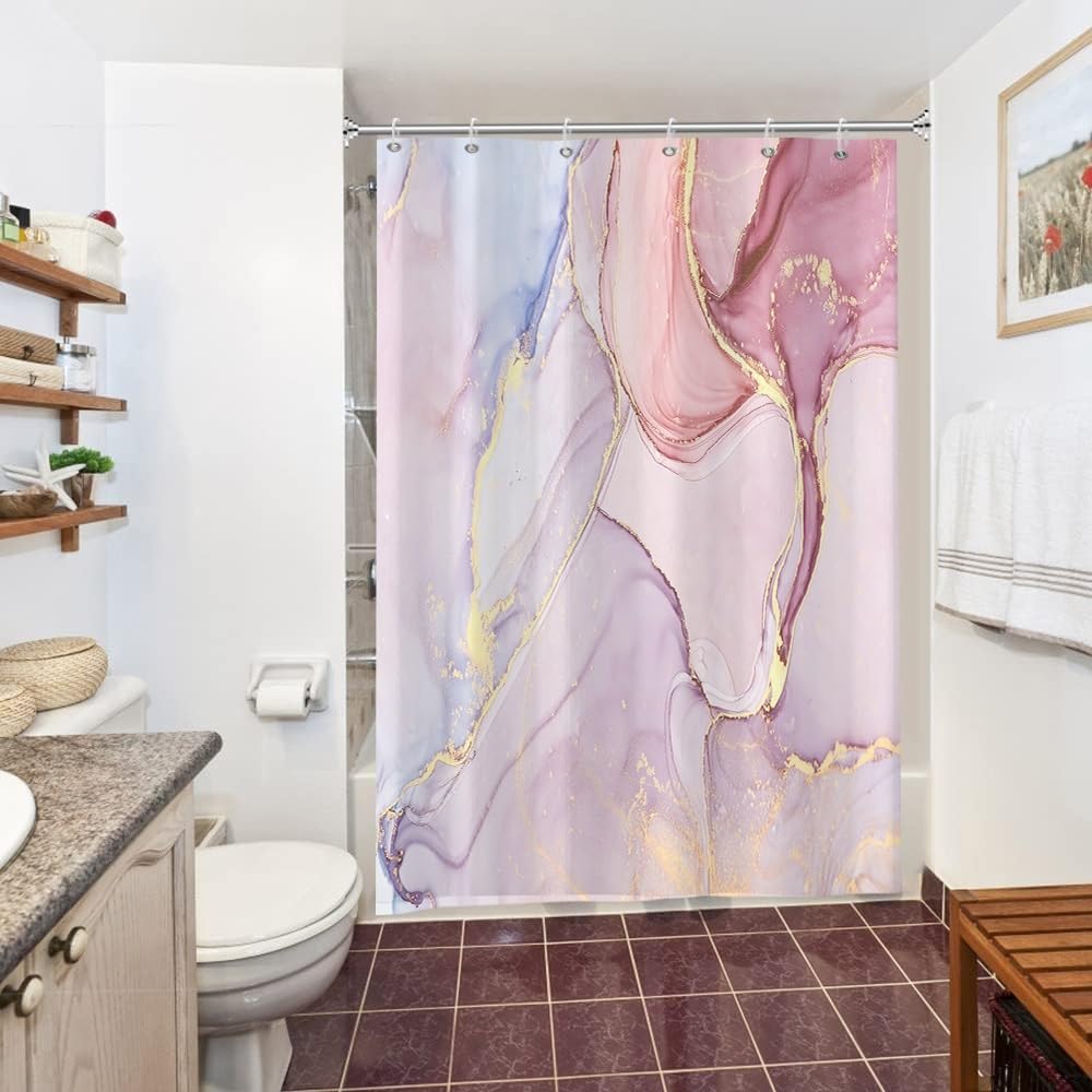 Uiiooazy Pink Marble Shower Curtain | Waterproof Polyester Bath Decor