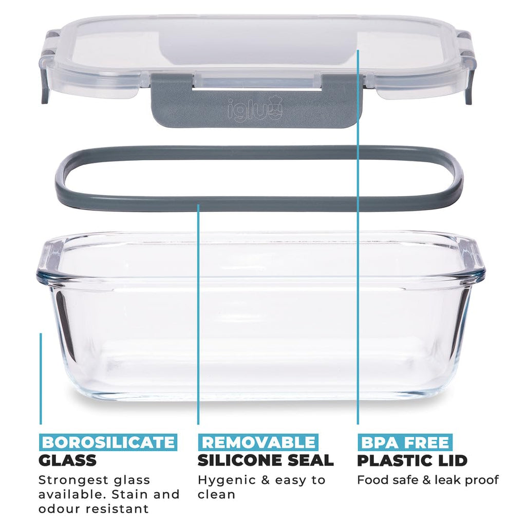 Igluu Glass Meal Prep Containers - 5 Pack Leakproof 1050ml Food Storage