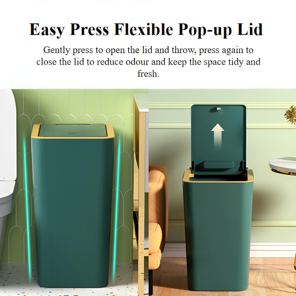 Bedroom Bin,Push Button Plastic Bin for Bedroom,10L Slim Bathroom Bin with Lid,Narrow Waste Bin for Bathroom Anti-Odour,Plastic Thin Trash Can for - image 3
