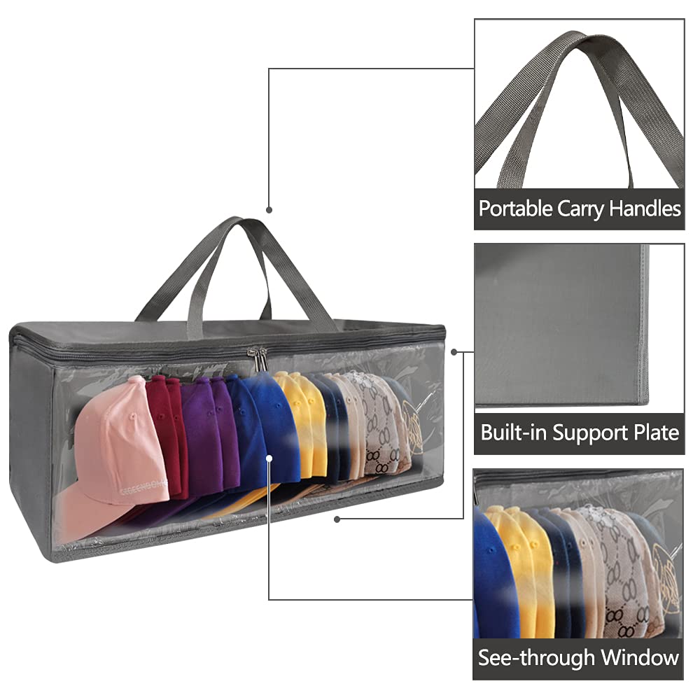 Hat Organizer for Closet, 8.6" Width Widened Design, Large Hat Box, Baseball Cap Storage Bag with Carrying Handles & Lid - image 3