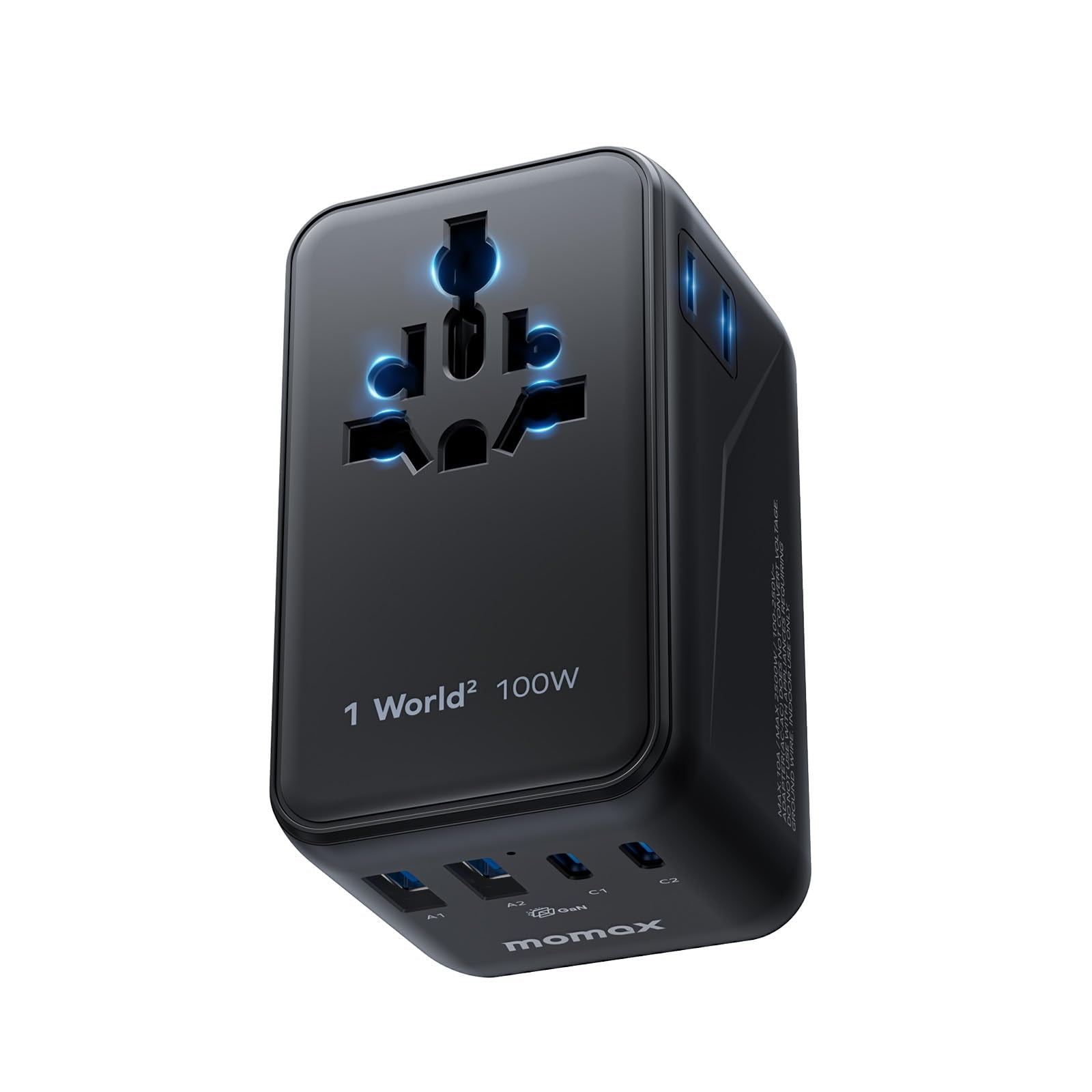 MOMAX 100W GaN Universal Travel Adapter | 4 USB & 2 AC International Plug