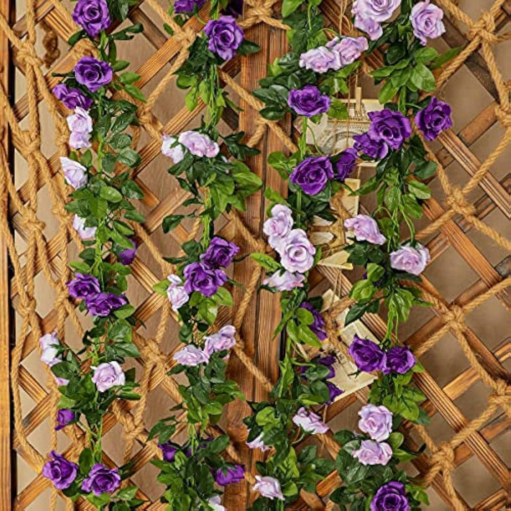 Veryhome 3PCS Artificial Purple Rose Flower Garland | 7.9FT Silk Floral Vines