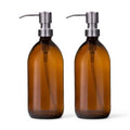 Jolof Store 500ml Amber Glass Soap Dispenser with Metal Pump – 2 Pack