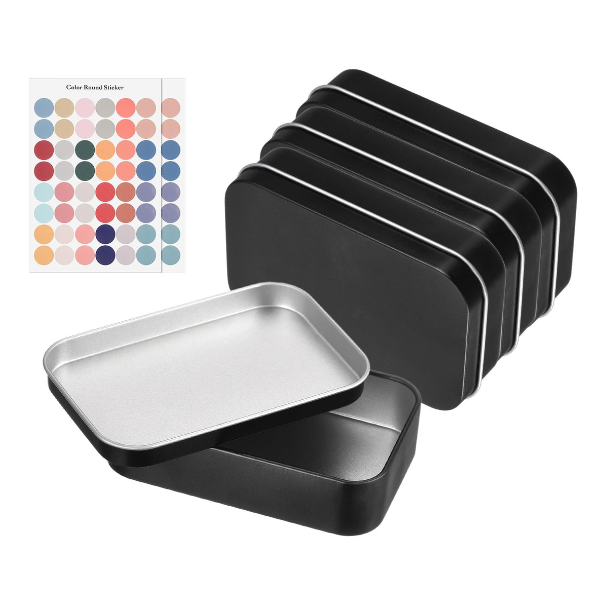 sourcing map 4Pcs Metal Tin Box Container, 3.7x2.4x0.9 Rectangular Empty Box with Self Adhesive Colored Stickers - image 1