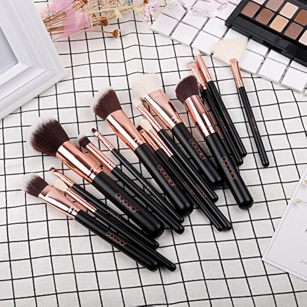 Docolor 15Pcs Professional Makeup Brush Set with Travel Bag – Rose Gold