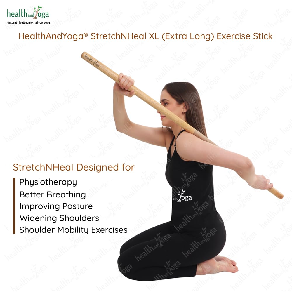 HealthAndYoga 48" Wooden Yoga Stick – Collapsible Posture Corrector Rod