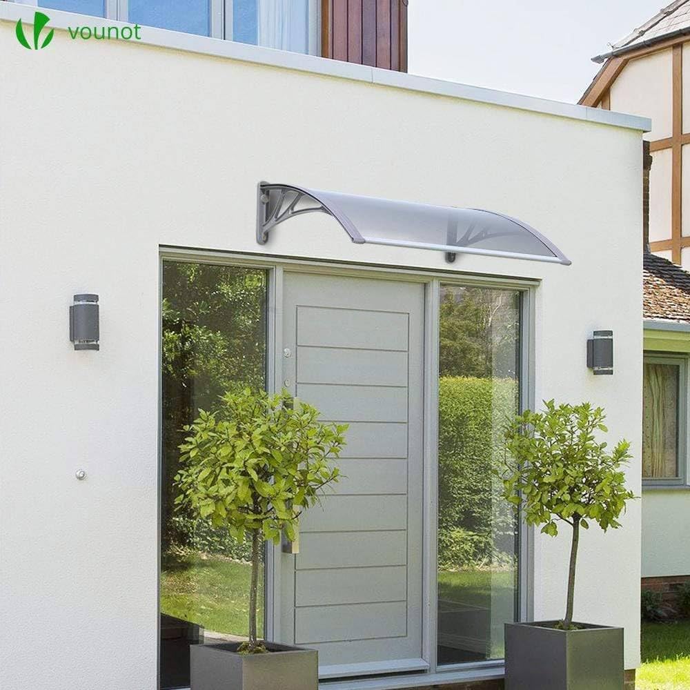VOUNOT Front Door Canopy - 100x80cm Polycarbonate Outdoor Awning, Grey
