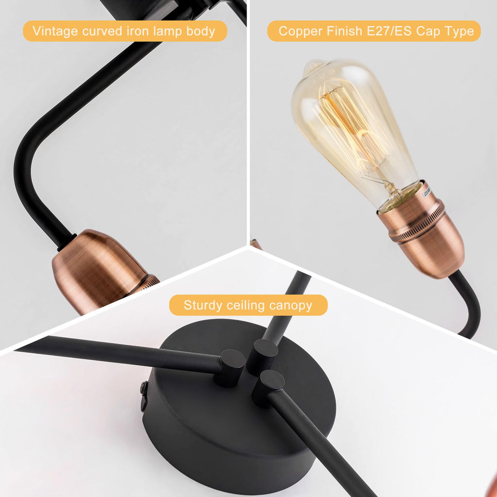 Harper Living 3-Light Vintage Semi Flush Ceiling Light - Black & Copper