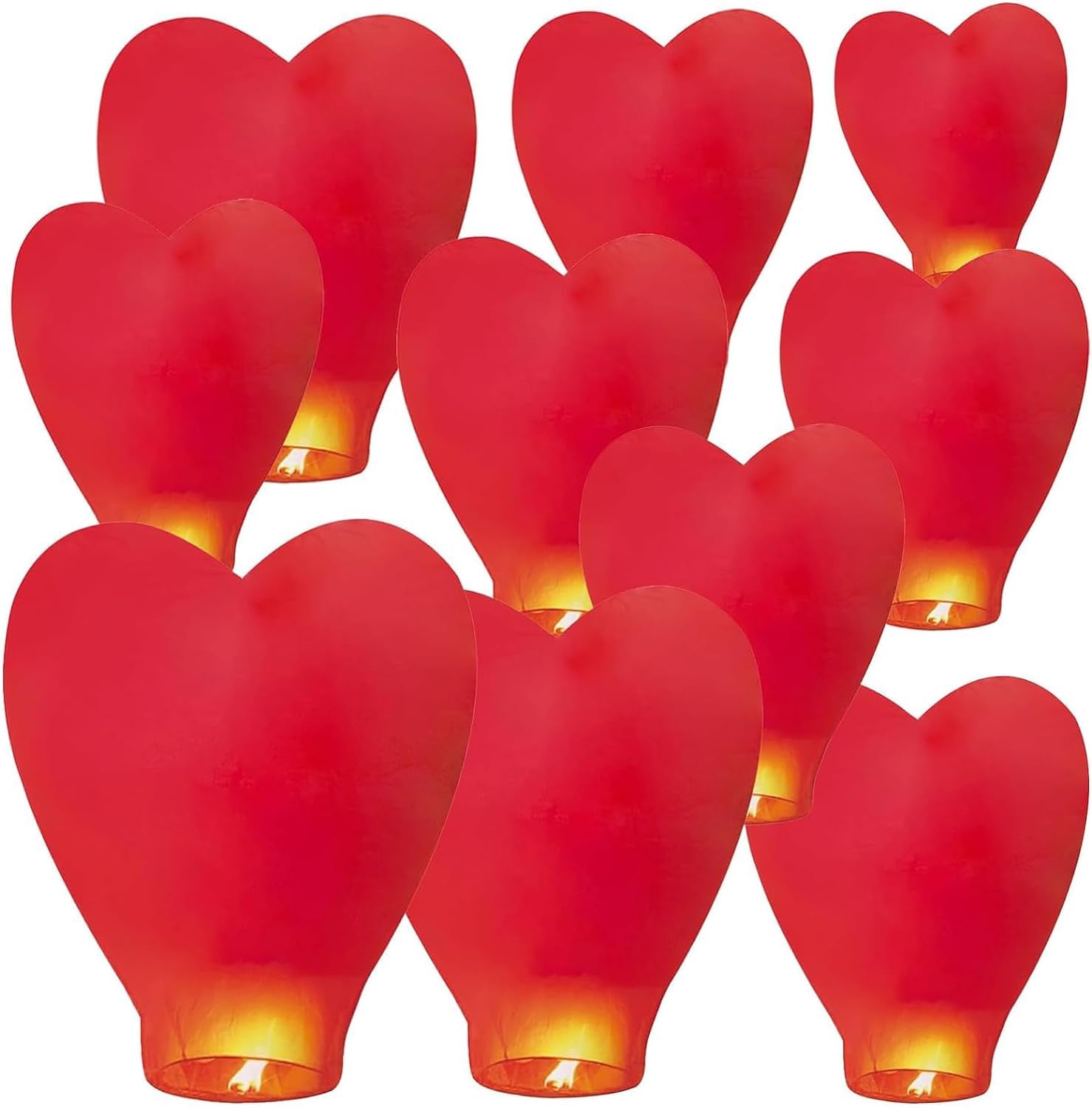 Chinese Sky Lanterns | 10-Pack Heart Shape Memorial Lanterns