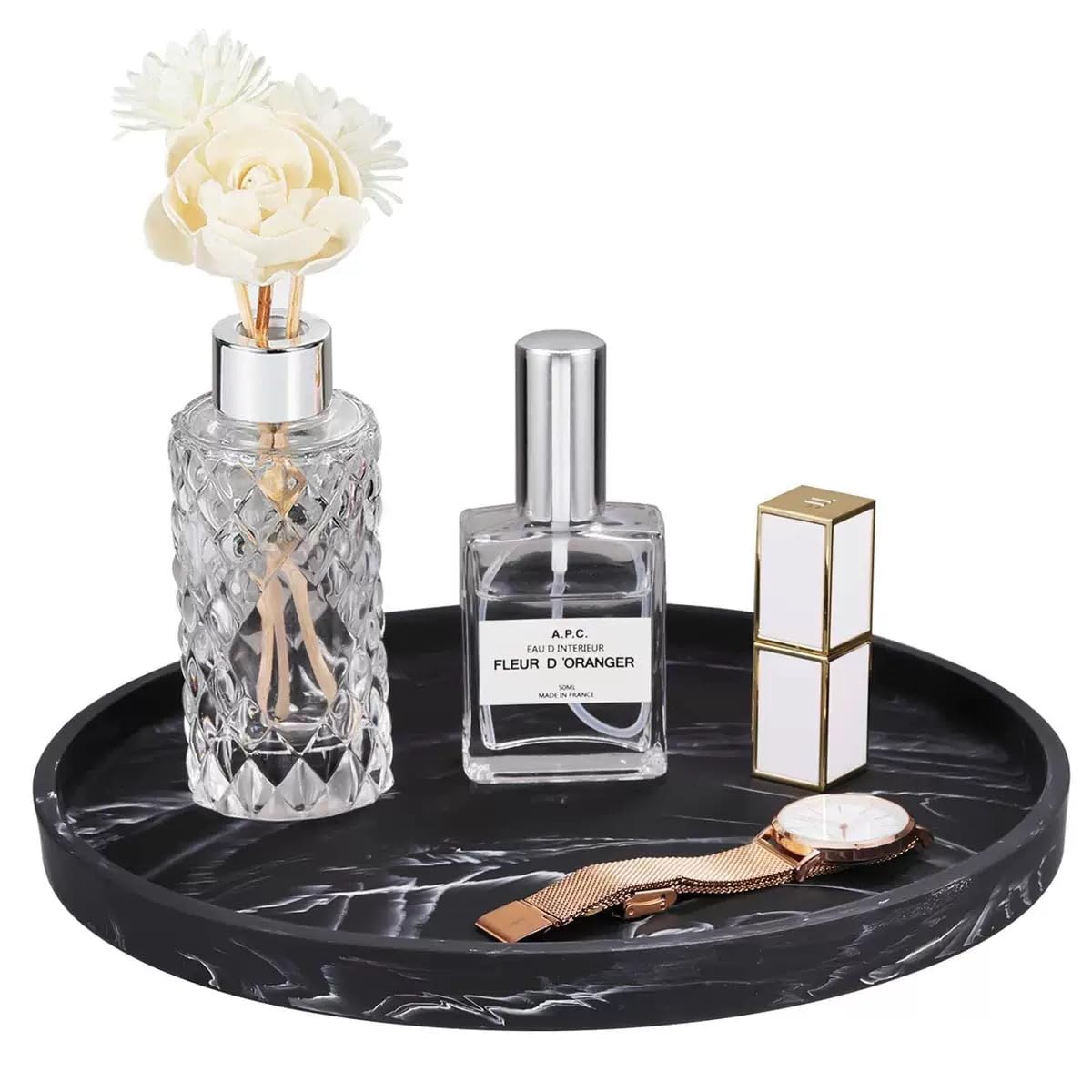Silicone Bathroom Tray Round Vanity Tray Decorative Soap Holder Kitchen Countertop Organizer Coffee Table Decor for Candle, Perfume, Plant - image 1