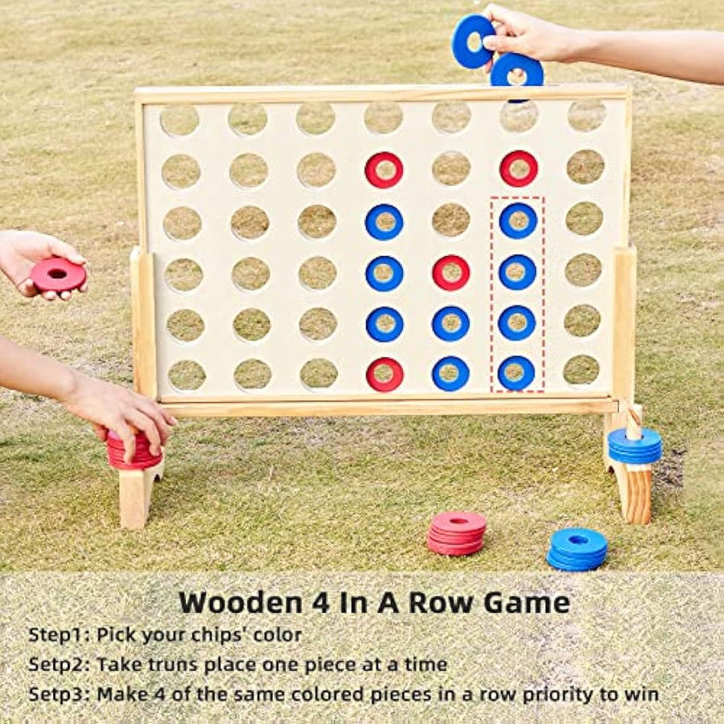 Pointyard Giant Wooden 4 in a Row Game – 26x22in Outdoor Yard Toy Set