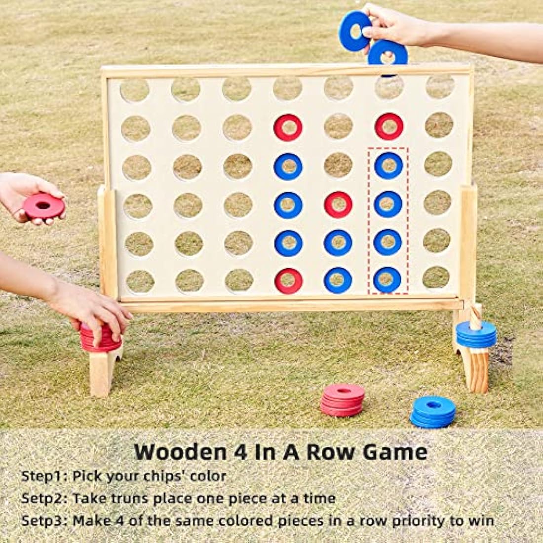 Pointyard Giant Wooden 4 in a Row Game – 26x22in Outdoor Yard Toy Set