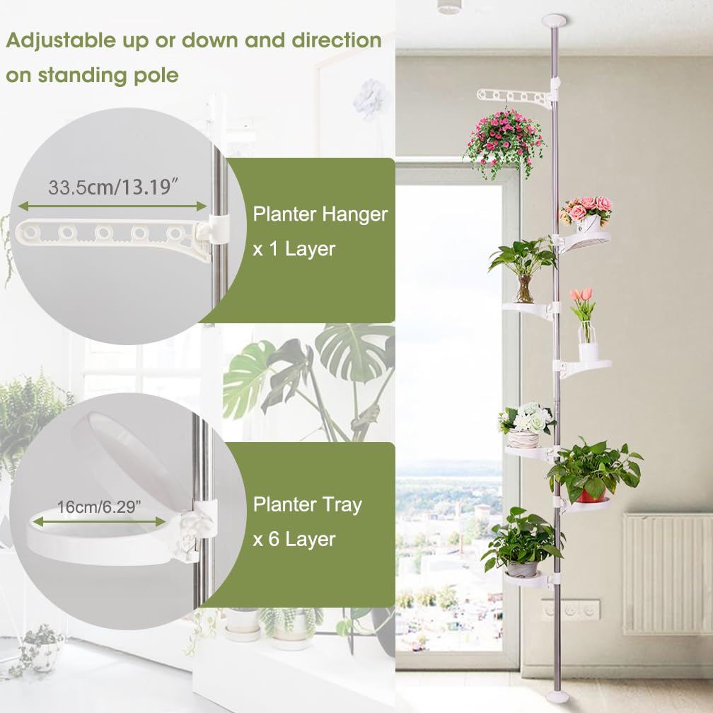 Hershii 7-Layer Tension Pole Plant Stand | Adjustable Metal Corner Rack