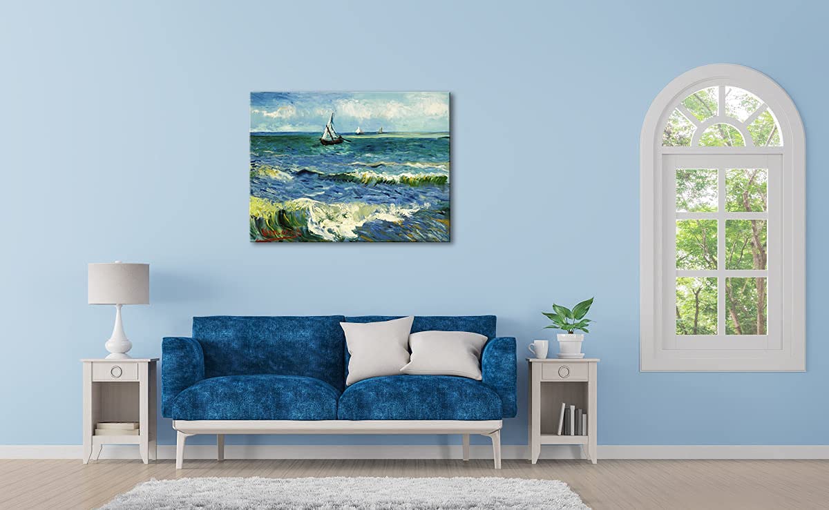 Wieco Art | Van Gogh Seascape at Saintes Maries Framed Canvas Wall Art