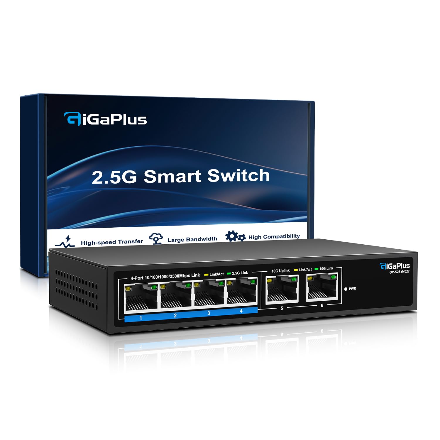 GiGaPlus 10Gb Unmanaged Ethernet Switch | 4x2.5G & 2x10G RJ45 Ports