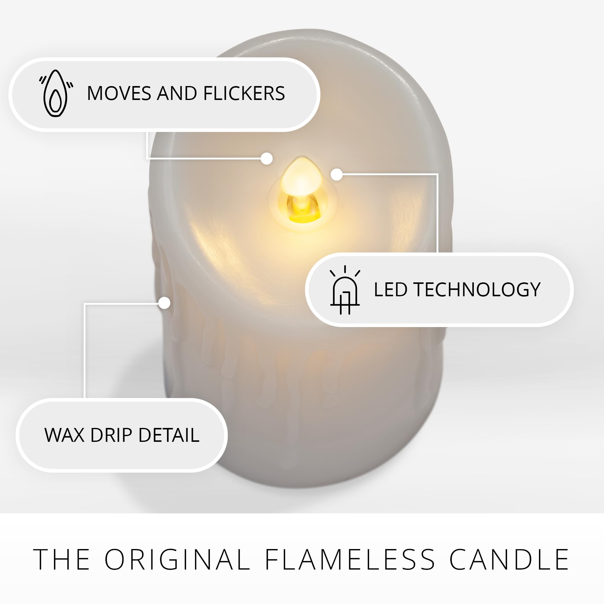 Luminara Flameless LED Candle – White Wax Drip Pillar with Timer, 3x6.5