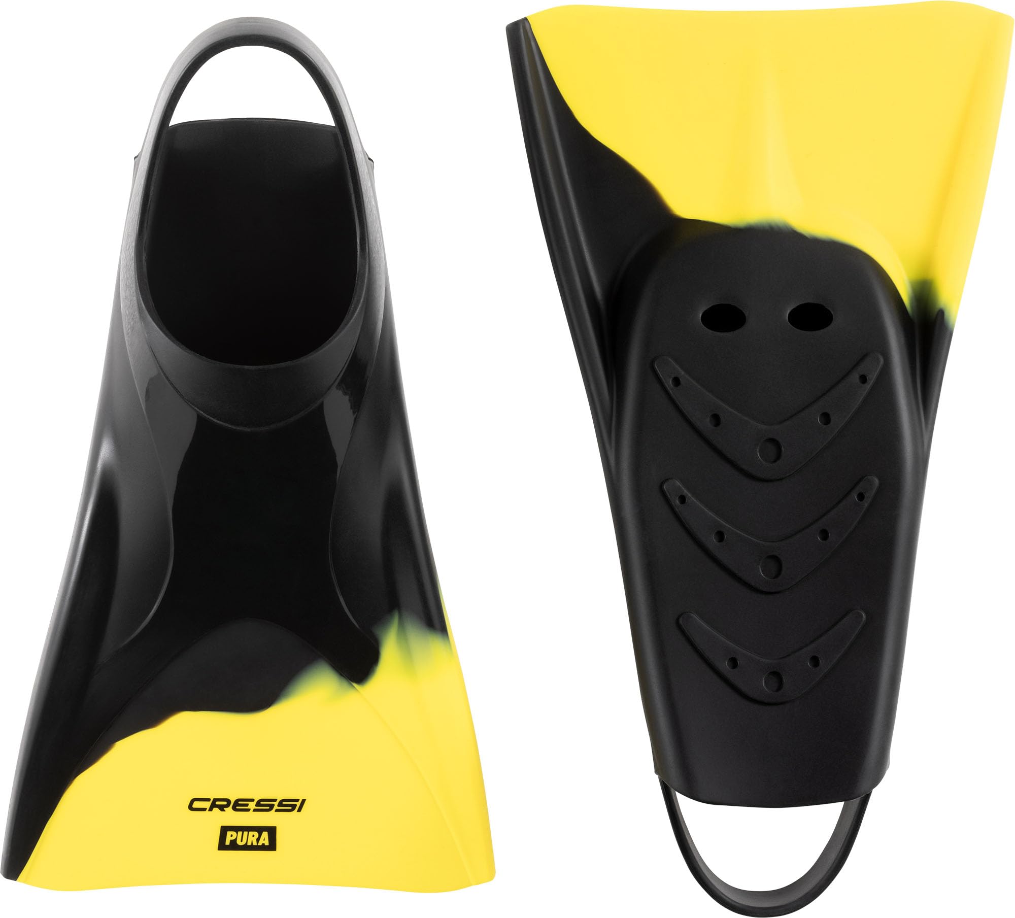 Cressi Pura Adult Swim Fins – Flexible Silicone Training Fins, Black/Yellow