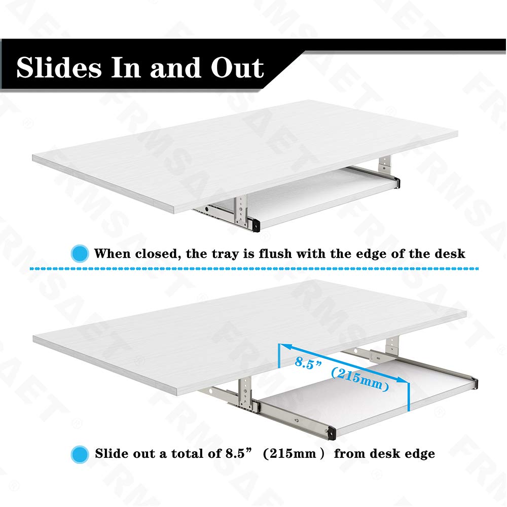 FRMSAET Under Desk Wood Keyboard Tray – Adjustable Height Sliding Drawer