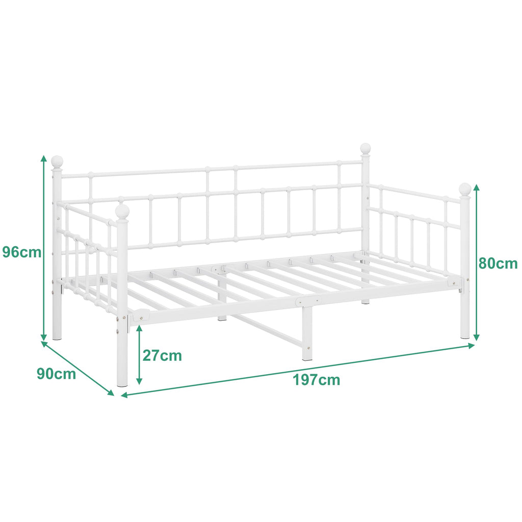 HOMERECOMMEND Single Daybed Frame 3ft Sofa Bed Steel Slats Platform,White - image 4