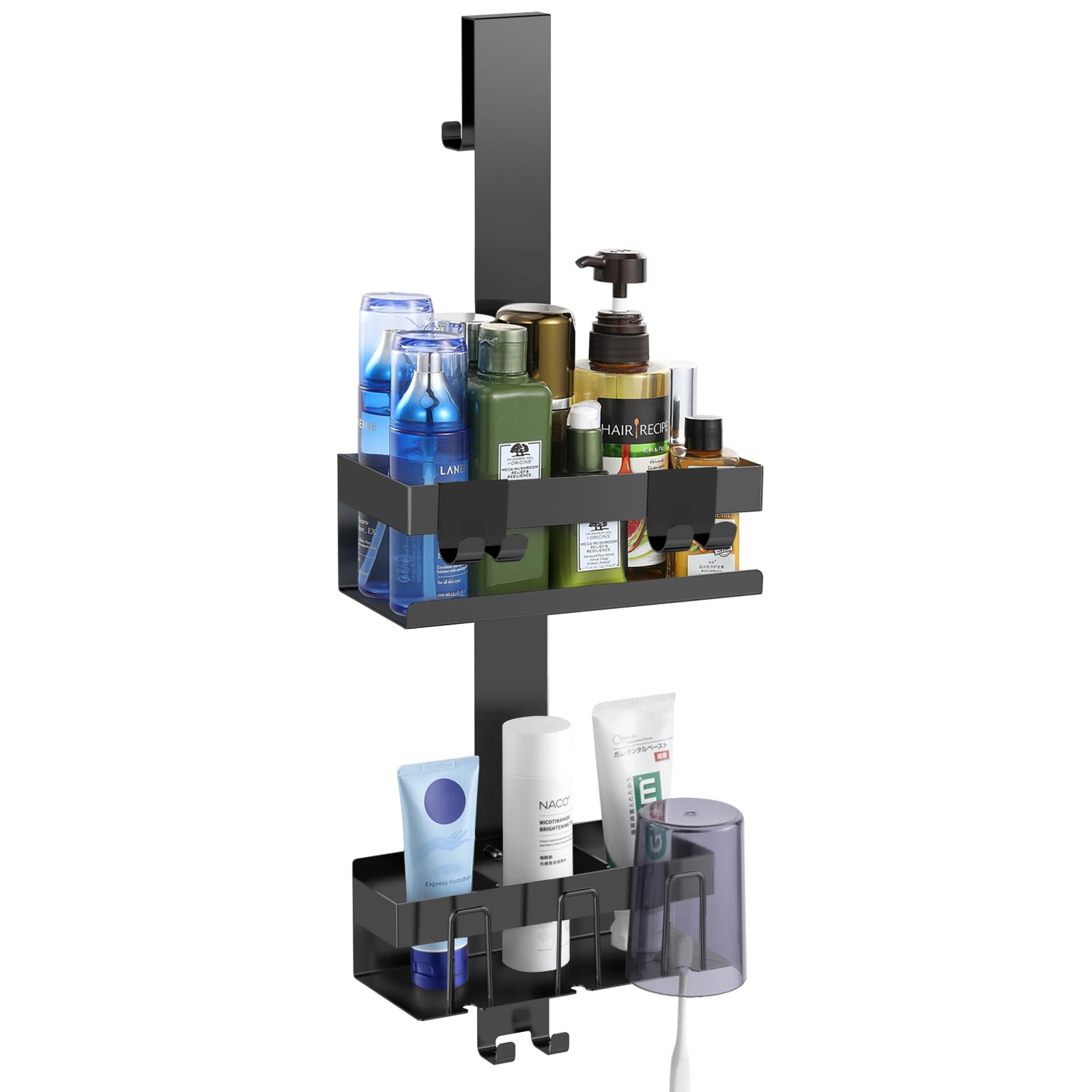 Emibele Over the Door Shower Caddy – 2-Tier Stainless Steel Organizer, Black
