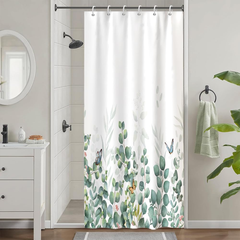 Uiiooazy Eucalyptus Sage Green Shower Curtain | Waterproof Floral Fabric