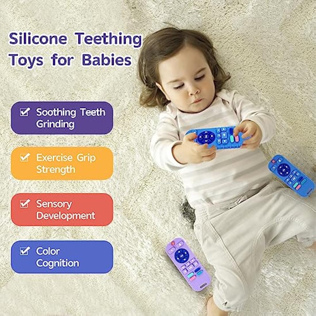 Hooku 2-Pack Silicone Remote Control Teethers | BPA-Free Baby Sensory Toys