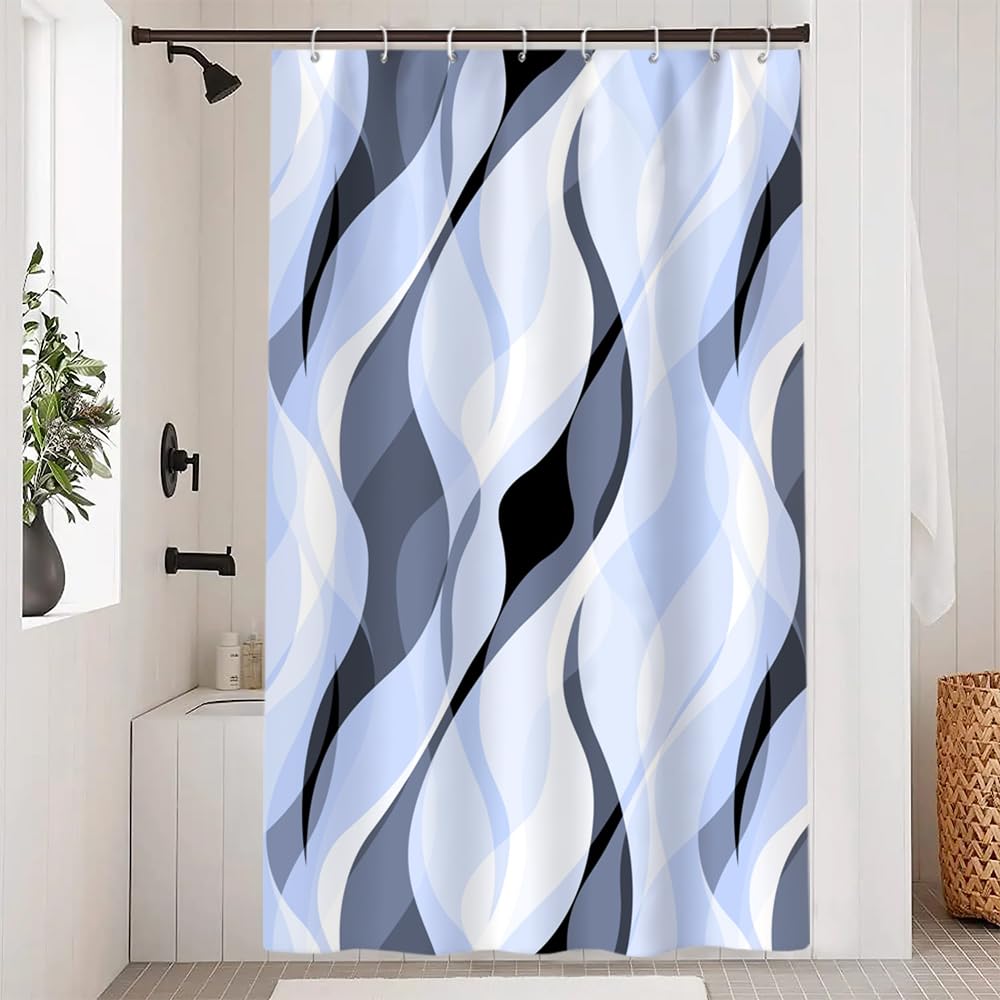 Uiiooazy Blue Geometric Shower Curtain | Waterproof Polyester Fabric