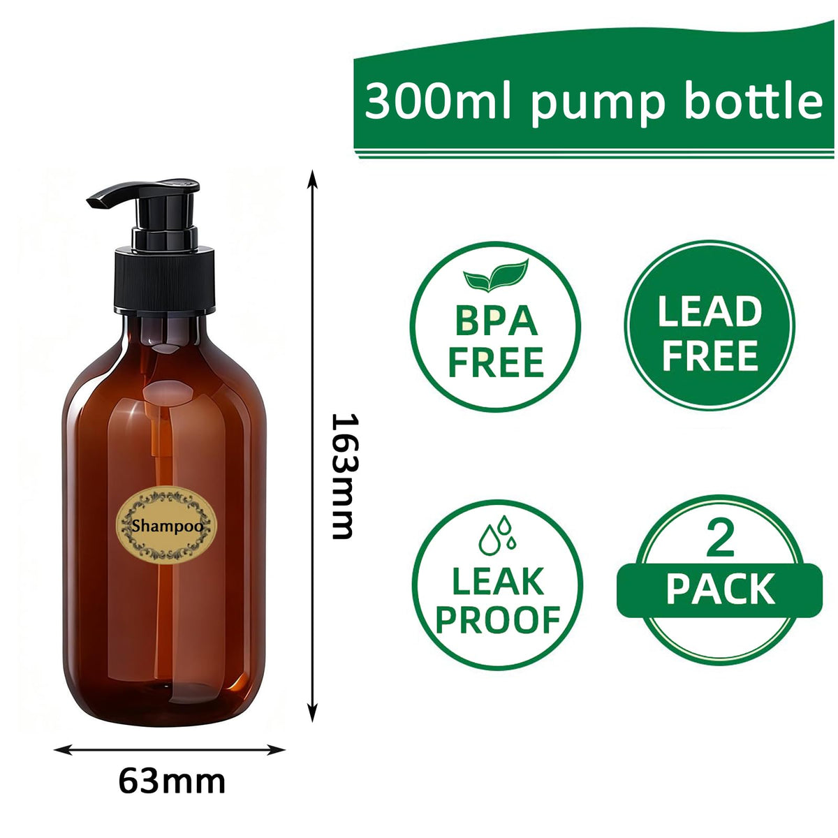 2Pcs Pump Bottle Dispenser, Alledomain 300ML/10OZ Refillable Empty Press Pump Bottles - image 2