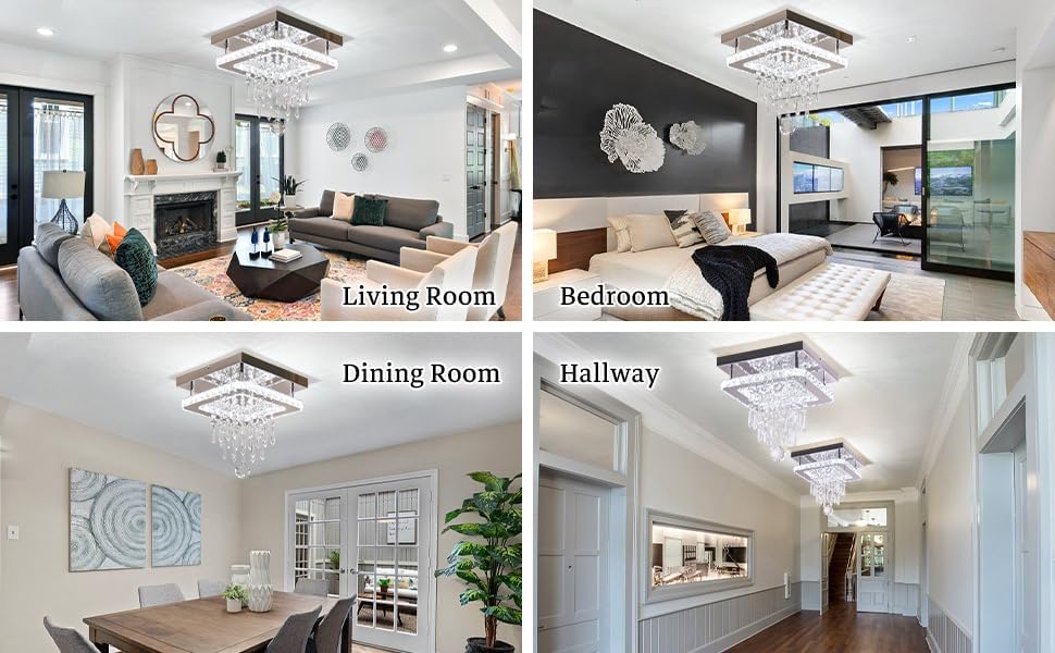Modern K9 Crystal Square LED Flush Mount Ceiling Light