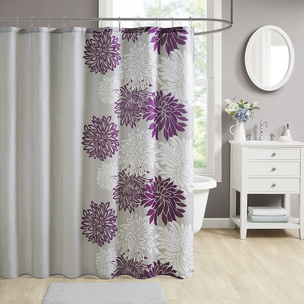 Comfort Spaces Enya Floral Shower Curtain | Purple Microfiber, 72x72