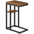 HOOBRO C Shaped Side Table – Foldable Laptop & Snack Table, Rustic Brown