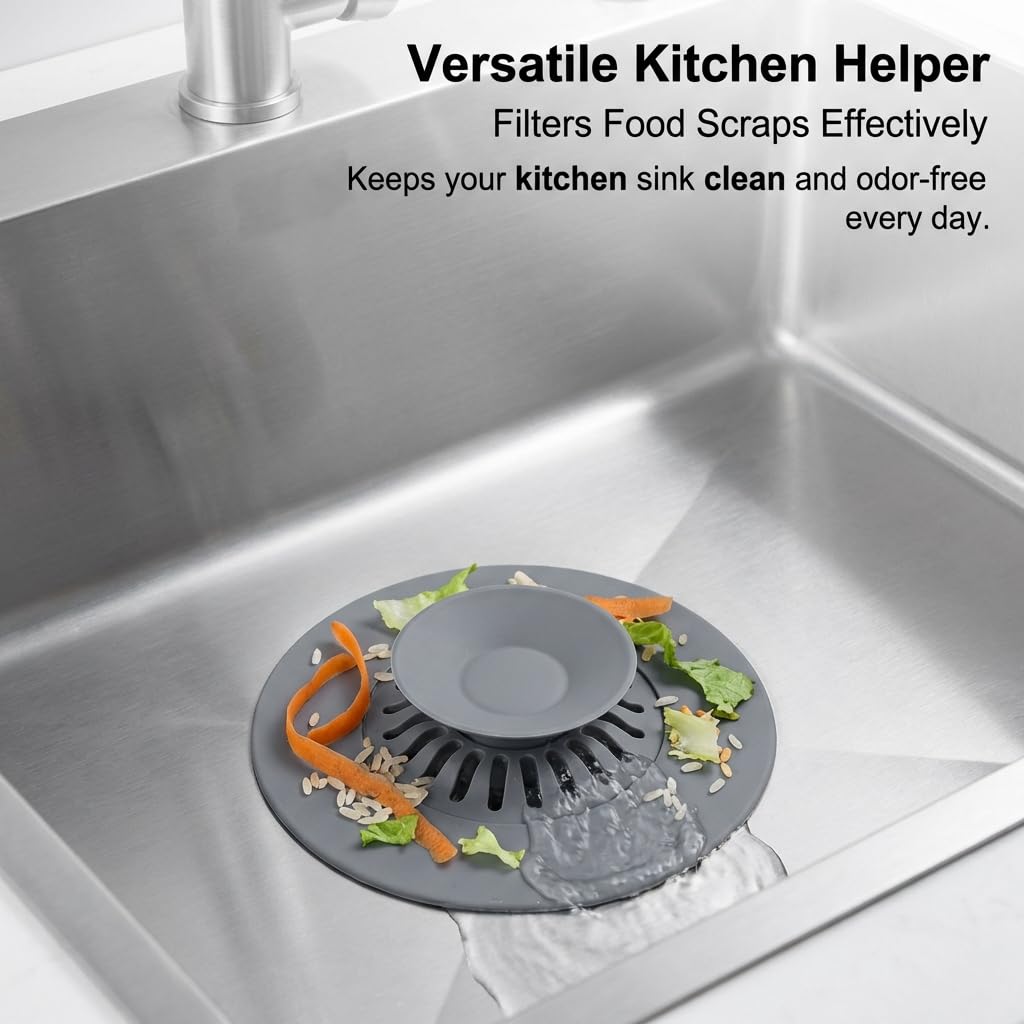 CleaZeny 2-Pack Silicone Press-Type Universal Bath Plug, 10.8cm Grey - image 5